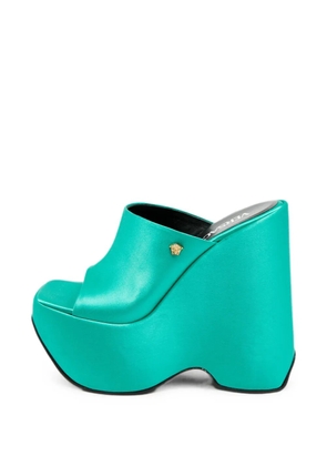 Versace Pre-Owned Triplatform satin wedge sandals - Green