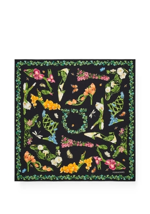Ferragamo Eden shoes print silk scarf - Black