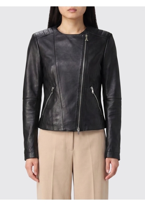 PATRIZIA PEPE Slim Fit Lambskin Leather Jacket with Round Neck and Fly Logo