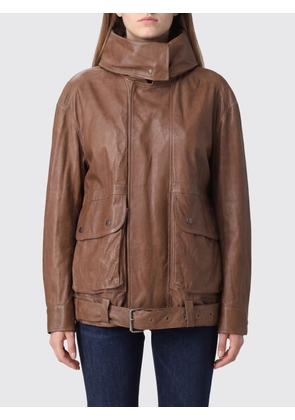 CALVIN KLEIN Cropped Leather Jacket with High Neck and Belt