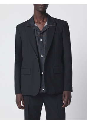 SACAI Cropped Single-Breasted Cotton Blazer with Two-Button Closure