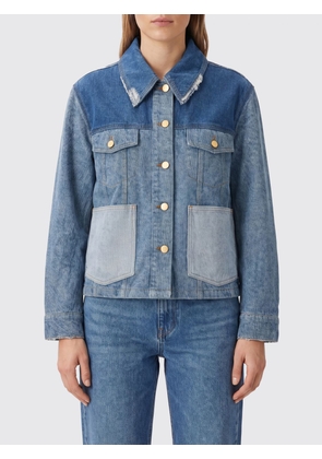 GANNI Cropped Patchwork Denim Jacket in Cotton Denim