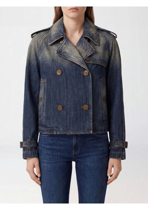BURBERRY Double-Breasted Short Vintage Denim Trench Coat with Epaulettes