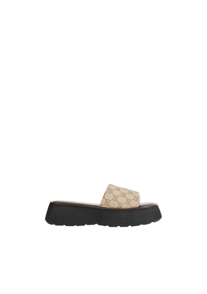 GG Canvas Flatform Slide Sandals
