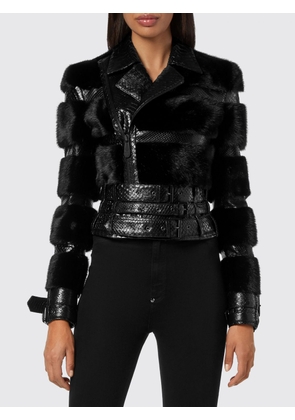 PHILIPP PLEIN Snakeskin Biker Jacket with Mink Fur Details