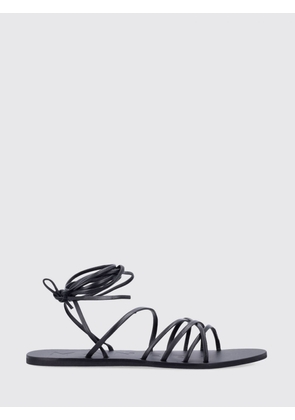MANEBI Leather Gladiator Sandals with Low Heel and Ankle-Tie Straps
