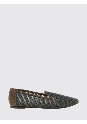 BRUNELLO CUCINELLI Suede Flat Loafers with Monili Embellishment and Perforated Detail