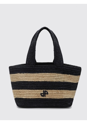 PATOU Bicolour Striped Raffia Handbag with Embroidered Logo