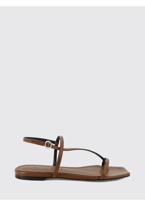 AEYDE Flat Smooth Leather Sandals with Ankle Strap and Square Toe
