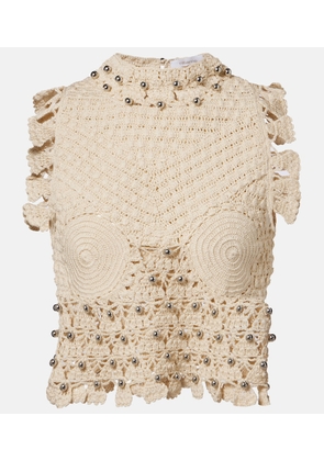 Rabanne Embellished crochet cotton top