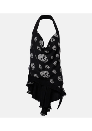 McQueen Skull asymmetric halterneck chiffon top