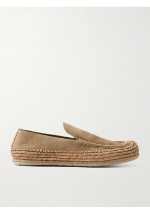 LOEWE - Paula's Ibiza Rio Raffia-Trimmed Suede Loafers - Men - Neutrals - EU 40