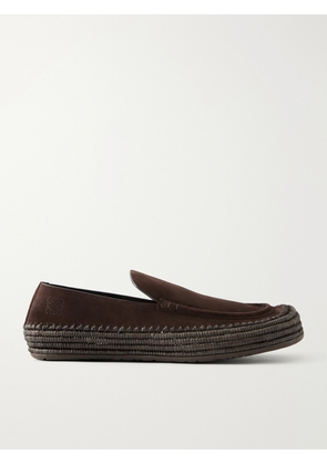 LOEWE - Paula's Ibiza Rio Raffia-Trimmed Suede Loafers - Men - Brown - EU 40