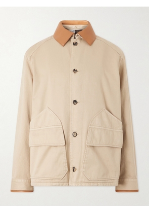 LOEWE - Paula's Ibiza Leather-Trimmed Cotton-Twill Blouson Jacket - Men - Neutrals - IT 46