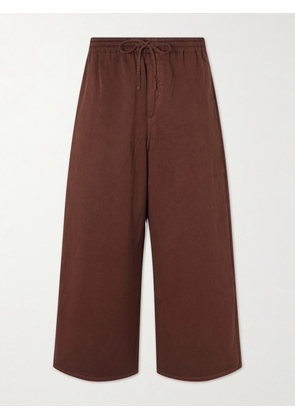 LOEWE - Paula's Ibiza Wide-Leg Anagram-Embroidered Cotton Drawstring Trousers - Men - Brown - S