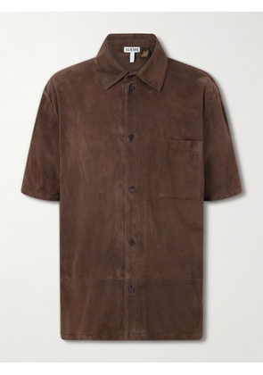 LOEWE - Paula's Ibiza Logo-Debossed Suede Shirt - Men - Brown - IT 46