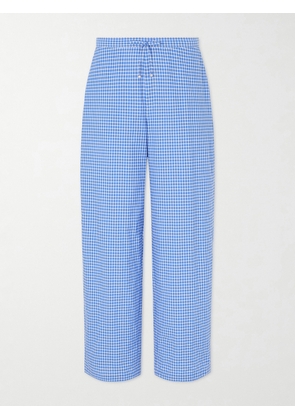 LOEWE - Paula's Ibiza Straight-Leg Anagram-Embroidered Checked Cotton-Poplin Trousers - Men - Blue - XS