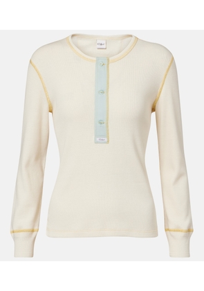 Chloe Ribbed-knit cotton jersey Henley shirt
