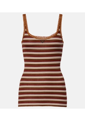 Prada Lace-trimmed striped cotton tank top