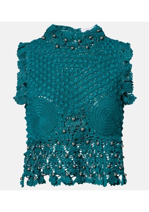 Rabanne Embellished crochet cotton top