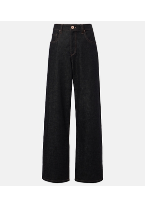 Brunello Cucinelli Leather-trimmed wide-leg jeans