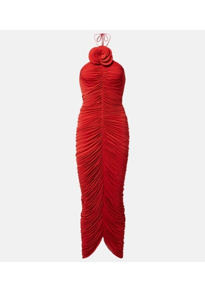 Magda Butrym Floral-applique ruched jersey midi dress