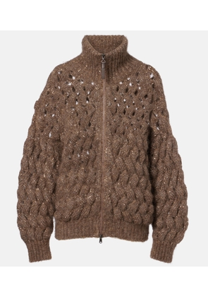 Brunello Cucinelli Open-knit sequined mohair and wool-blend cardigan