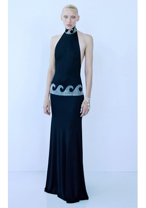 The New Arrivals Ilkyaz Ozel Leia Embellished Halter Evening Gown - Moda Operandi