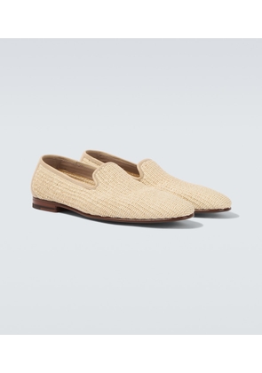 Manolo Blahnik Mario leather-trimmed raffia loafers