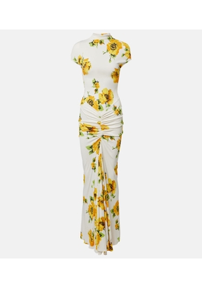 Alaia Floral ruched jersey maxi dress