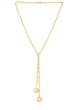 By Adina Eden Double Ball Link Drop Lariat Necklace in Metallic Gold.
