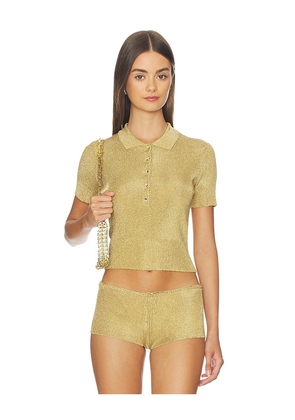 GUIZIO Mateo Polo Top in Metallic Gold. Size L. Also in M, S, XS.