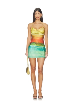 Donde Esteban Formentera Silk Mini Dress in Yellow,Green. Size L. Also in M, S, XS.