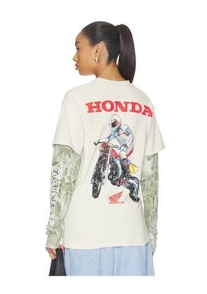CPTN Apparel Jumper 2Fer Long Sleeve Tee in Cream. Size L. Also in S, M, XL/1X.