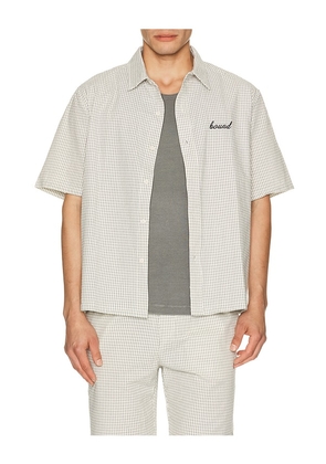 Bound Gingham Cropped Shirt in Grey. Size L. Also in M, S, XL/1X.