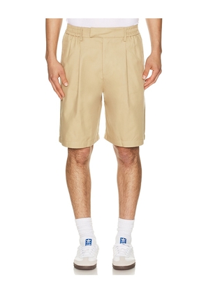 Bound Wide Pleated Cotton Short in Brown. Size L. Also in M, S, XL/1X.