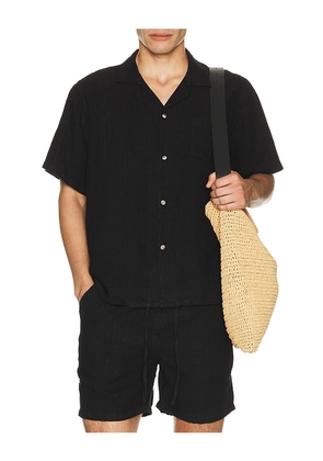 Bather Linen Camp Shirt in Black. Size L. Also in S, M, XL/1X.