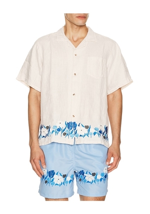 Bather Pearl Lawn Linen Camp Shirt in White. Size L. Also in S, M, XL/1X.
