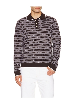 Casablanca Wordmark Long Sleeve Polo in Brown. Size L. Also in S, M, XL/1X, XXL/2X.