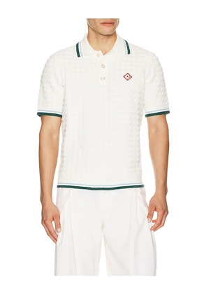Casablanca Boucle Short Sleeve Polo in White. Size L. Also in S, XL/1X, XXL/2X.