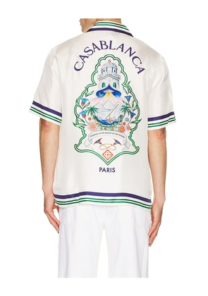 Casablanca Hotel Emblem Cuban Collar Shirt in White. Size XL/1X. Also in M, L, XXL/2X.