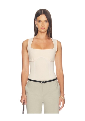 fleur du mal Organic Cotton Scoop Neck Bodysuit in Cream. Size L. Also in XS, S, M, XL.