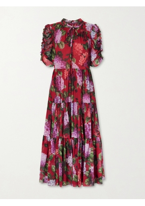 Carolina Herrera - Tie-detailed Ruffled Tiered Floral-print Silk-chiffon Midi Dress - US2,US4,US6,US8,US10
