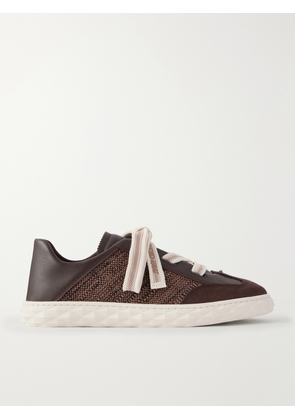 Jimmy Choo - Diamond Light Flex Leather And Raffia Lace-up Sneakers - Brown - IT36,IT36.5,IT37,IT37.5,IT38,IT38.5,IT39,IT39.5,IT40,IT40.5,IT41,IT41.5,IT42