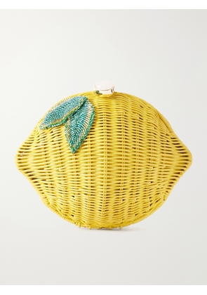 Judith Leiber Couture - Lemon Bead-embellished Raffia Clutch - Yellow - One size
