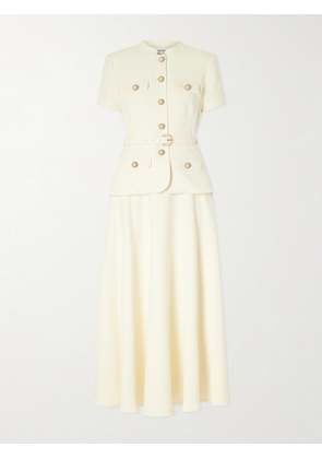 Self-Portrait - Belted Embellished Crepe Midi Dress - Yellow - UK 4,UK 6,UK 8,UK 10,UK 12,UK 14,UK 16