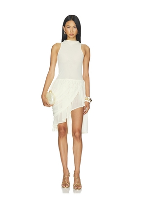 LOBA Maureen Draped Midi Dress in Ivory. Size L. Also in XS, XXS, S, M, XL.