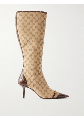Gucci - Savoy Horsebit Leather-trimmed Gg Supreme Canvas Knee Boots - Neutrals - IT36,IT36.5,IT37,IT38,IT39,IT40,IT40.5,IT41