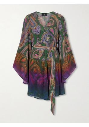 Etro - Belted Paisley-printed Jersey Mini Dress - Blue - IT36,IT38,IT40,IT42,IT44,IT46,IT48,IT50