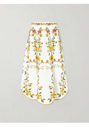 Farm Rio - Lemon Bouquet Printed Linen-blend Midi Skirt - Neutrals - xx small,x small,small,medium,large,x large